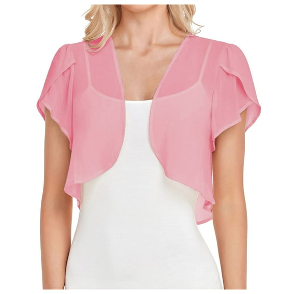 Summer Cardigans for Women Lightweight Lightweight Chiffon Cropped Ruffle Sleeve Bolero Shrugs for Dressy Elegant Blouse Tops Open Front Cardigan