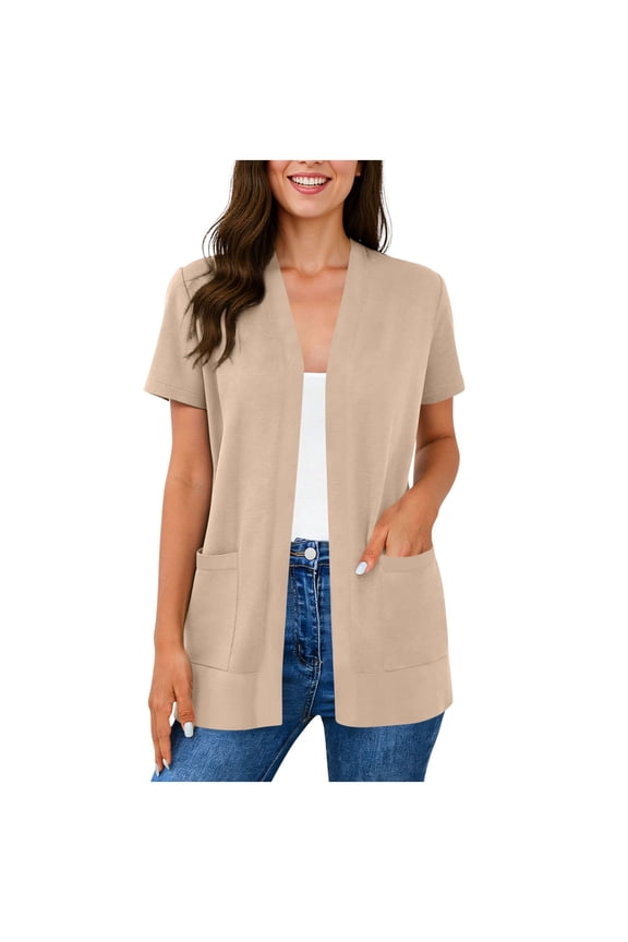 Summer Cardigans for Women Lightweight Open Front Short Sleeve Kimono Cardigans with Pockets Loose Beachwear Cover Up