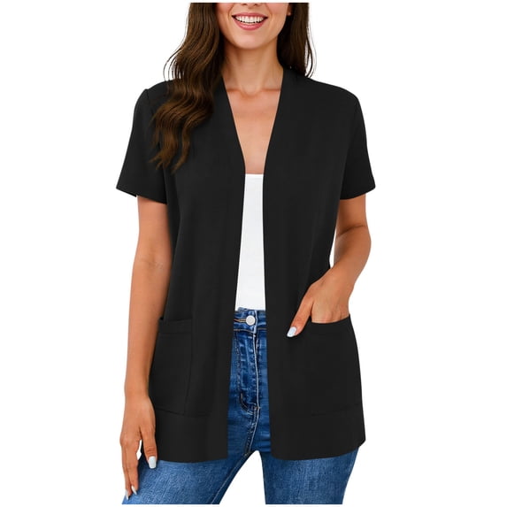 Summer Cardigans for Women Lightweight Open Front Short Sleeve Kimono Cardigans with Pockets Loose Beachwear Cover Up