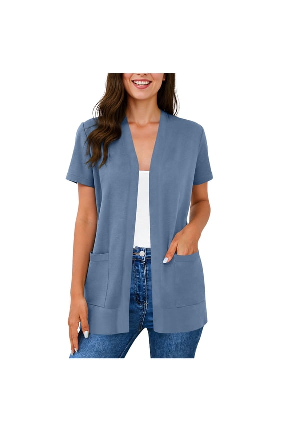 Summer Cardigans for Women Lightweight Open Front Short Sleeve Kimono Cardigans with Pockets Loose Beachwear Cover Up