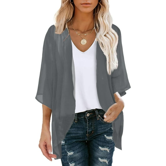 Summer Cardigans for Women Lightweight Open Front Tops Chiffon Cover Ups Casual Loose Beach Kimono Coverup Business Casual Open Front Cardigan