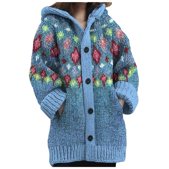 Summer Cardigans for Women Lightweight Women's Cozy Knitted Hooded Cardigan with Pockets Casual Style Sweater Jacket Womens Cardigan Sweaters Blue S