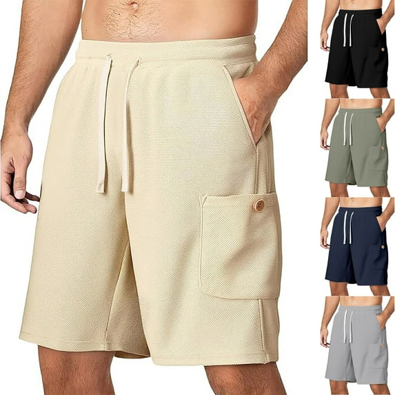 Summer Cargo Shorts Mens Plus Size with Pockets Elastic Waist Solid Color Pants for Outdoor Work Summer Men's Hiking Cargo Workwear Gifts for Men Gray XXL