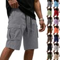 thumbnail image 1 of Cotton Cargo Shorts for Men Elastic Waist Drawstring, Relaxed Fit Side Multi-Pocket Lightweight Breathable Summer Work Shorts for Outdoor Hiking Travel Casual Wear, S-4XL, 1 of 5