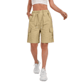 thumbnail image 1 of Summer Cargo Shorts for Women Bermuda Quick Dry High Waisted Drawstring Knee Length Plus Size Ladies Hiking Shorts with Pockets, 1 of 5