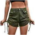 thumbnail image 1 of Summer Cargo Shorts for Womens Juniors 5" Comfy High Waisted Wide Leg Denim Shorts Drawstring Side Casual Short Jeans, 1 of 1