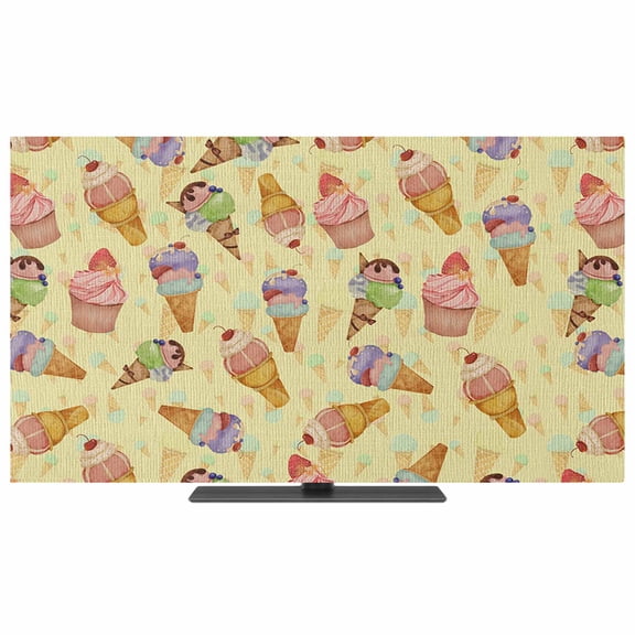 Summer Cartoon Ice Cream TV Dust Cover, Stretchable TV Screen Desktop Computer Protector Cover, Colorful Cake Television Dustproof Slipcover Indoor Outdoor Decor for 19–24 Inch Flat or Curved TVs