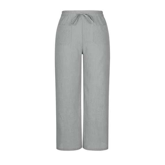 GPOECD Summer Casual Blend Elastic Waist Pants Straight Wide Leg Long with Pockets for Women Wide Leg Trousers Women Grey,S