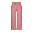 thumbnail image 1 of GPOECD Summer Casual Blend Elastic Waist Pants Straight Wide Leg Long with Pockets for Women Wide Leg Trousers Women Pink,XL, 1 of 5
