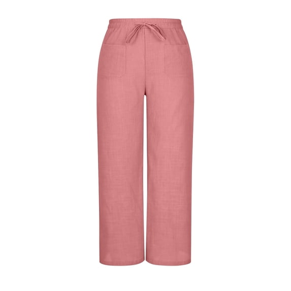 GPOECD Summer Casual Blend Elastic Waist Pants Straight Wide Leg Long with Pockets for Women Wide Leg Trousers Women Pink,XL