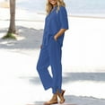 thumbnail image 1 of Summer Casual Blouse Daily Casual Long Sleeve Set, Solid Shirt Tops & Pockets Pants, Cotton and Linen, 1X ，1X , Blue 4XL, Size S-5XL, 1 of 9