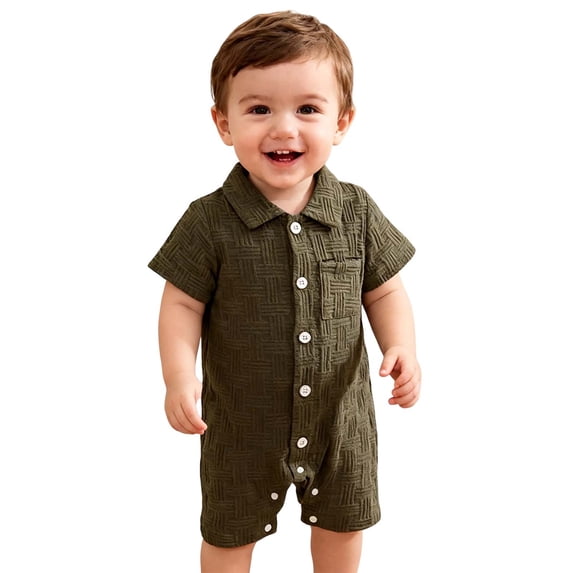 Summer Casual Boys Jumpsuit with Lapel Style Daily Wear ROMPER for Toddlers Comfortable -Piece Outfit, 0-3 Months, Green