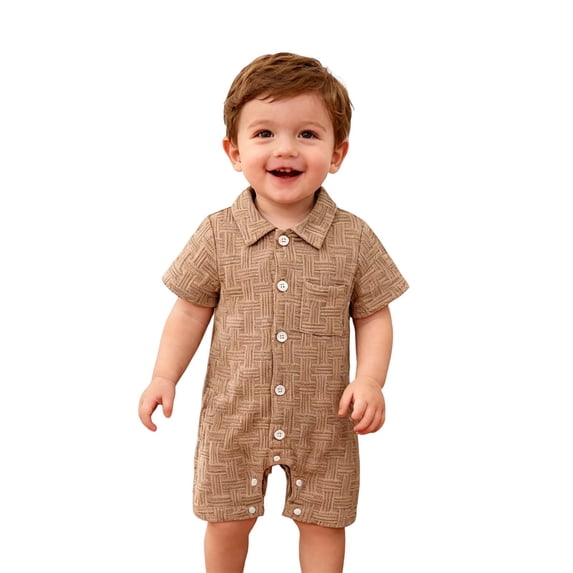 Summer Casual Boys Jumpsuit with Lapel Style Daily Wear ROMPER for Toddlers Comfortable -Piece Outfit, 3-6 Months, Brown
