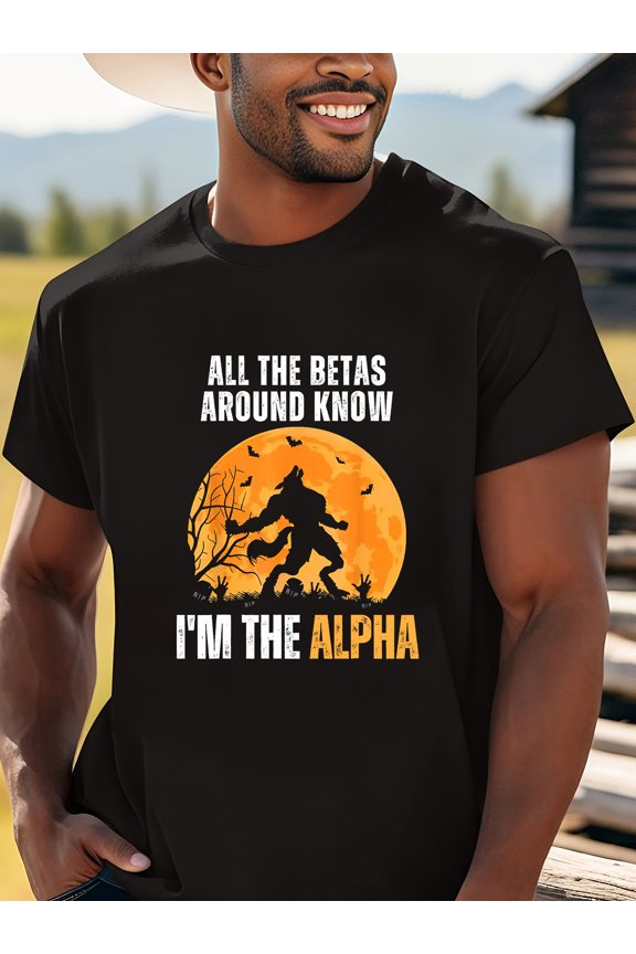 Summer Casual Cotton T-Shirt for Men with Alpha Graphic, Crew Neck, Short Sleeve, Knit Fabric, Stretch Fit - Ideal for Weekend Casual, Sports & Hiking - 100% Cotton