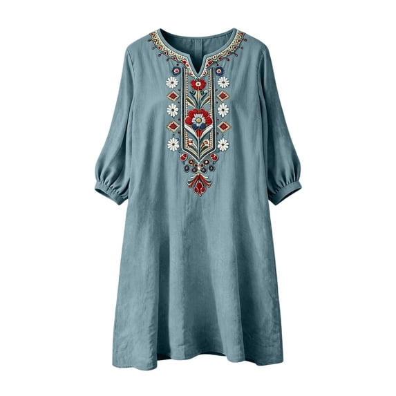 Summer Casual Dresses for Women Beach Vacation Clothes Sundress Dress Hawaiian Boho Dresses Midi Dresses Lapel Collared V Neck Mid Sleeved Pleated Summer Dresses Fashion Travel Cruise Outfits