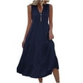 thumbnail image 1 of Summer Casual Dresses for Women Elegant Plain Sleeveless A-Line Beach Vacation Dress Loose Fit V Neck Flowy Pleated Sundress Women Party Wedding Guest Dresses Front Buttons, 1 of 7