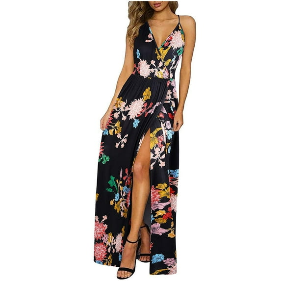 Summer Casual Dresses for Women Plus Size,Summer Dresses for Women 2025 Women Dresses Women Fashion V-Neck Sleeveless Floral Print Sling Dress Casual Long Maxi Dress Sleeveless Dress for Women