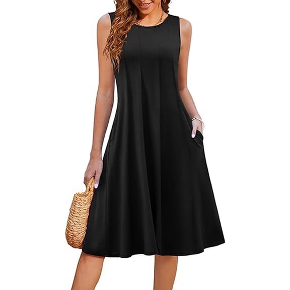 Summer Casual Dresses For Women Sleeveless Midi Dress Swing Tank Pleated Tshirt Dress With Pockets A Tunic Dresses for Summer Summer Ruffle Dresses for Women Summer Dress for Women Casual Rose Outfits