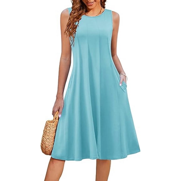 Summer Casual Dresses For Women Sleeveless Midi Dress Swing Tank Pleated Tshirt Dress With Pockets A Tunic Dresses for Summer Summer Ruffle Dresses for Women Summer Dress for Women Casual Rose Outfits