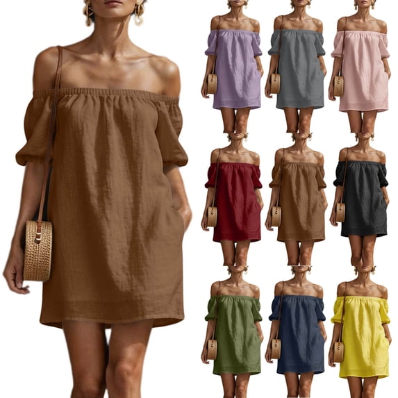 Summer Casual Dresses for Womens 2026 Fashion Plus Size Cold-Shoulder V-Neck Short Sleeve Solid Color Casual Maxi Dress