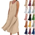 thumbnail image 1 of Summer Casual Dresses for Womens 2026 Plus Size Fashion Cotton and Linen V-Neck Casual Solid Color Sleeveless Long Dress, 1 of 9