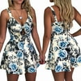 thumbnail image 1 of Summer Casual Floral Bowknot Print Short V-neck Loose Women Jumpsuit Rompers Beach Dress, 1 of 2