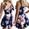 thumbnail image 1 of Summer Casual Floral Bowknot Print Short V-neck Loose Women Jumpsuit Rompers Beach Dress, 1 of 1