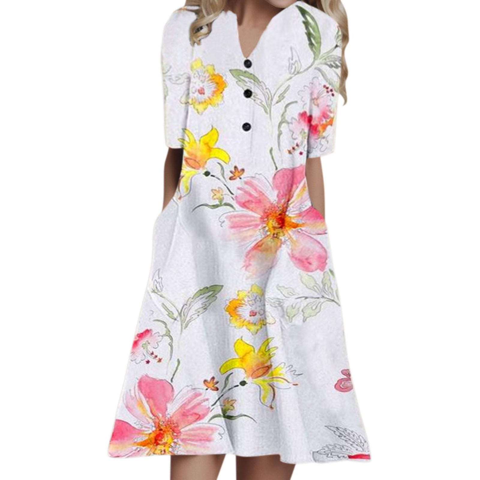 Summer Women Clothing Simple Floral Print Long Sleeve Dress main image 1