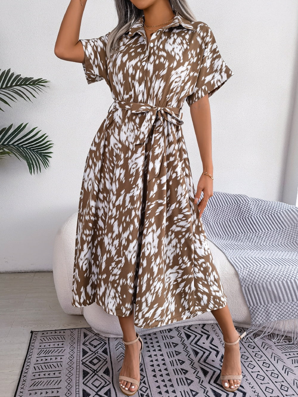 Summer Casual Loose Lace-up Shirt Dress For Women - Walmart.com