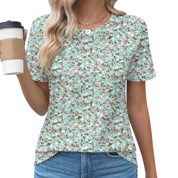 Summer Casual Loose Round Neck Chiffon Flowy Tops Blouses for Women, Limited Time, Under 10 Dollars WX0001