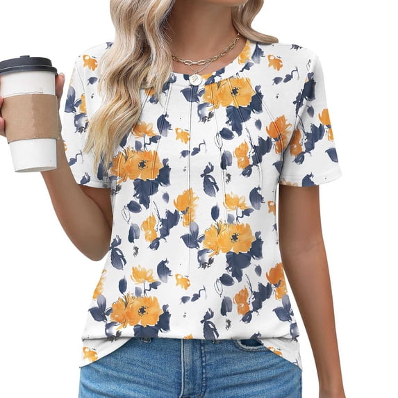 Summer Casual Loose Round Neck Chiffon Flowy Tops Blouses for Women, Limited Time, Under 10 Dollars WX0001