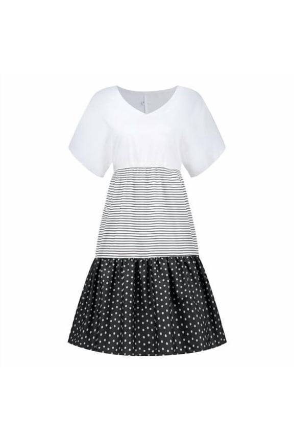 Summer Casual Loose Stripe Dot Mini Dresses.