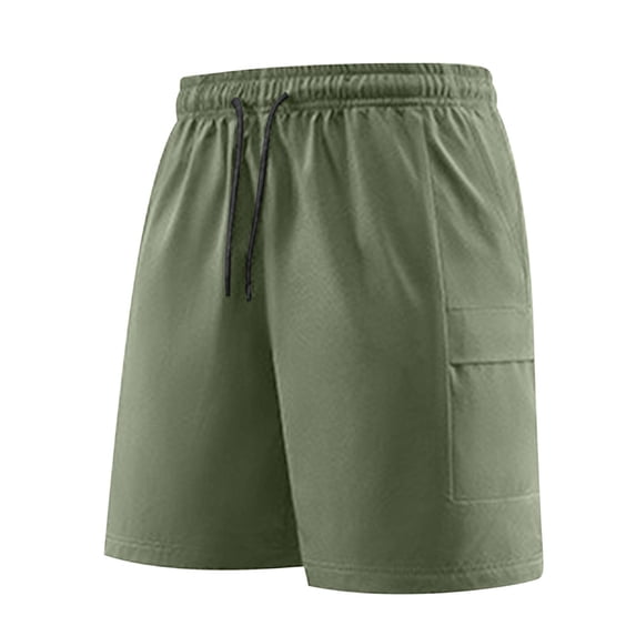 Summer Casual Mens Shorts Drawstring Elastic Waist Solid Color Short Pants with Zipper Pockets Fathers Gift