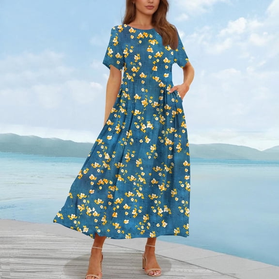 Summer Casual Midi Dresses for Women 2025 Vacation- Womens Sleeveless Knee Length Sundress with Pockets Loose Fit, Limited Time, Under 10 Dollars WX0001