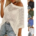 thumbnail image 1 of Summer Casual Off Shoulder Crochet Tops Loose Hollow Out Knit Sweater, 1 of 6