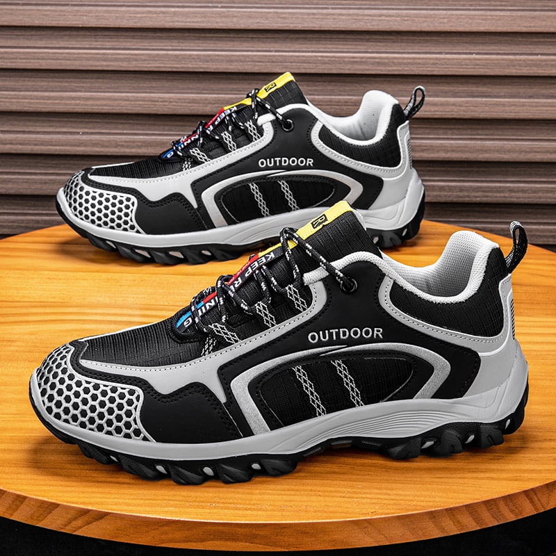 Summer Casual Outdoor Men Hiking Shoes Breathable Air Mesh Non Slip Wear Resistant Lightweight Mountain Sneakers Shock Absorbing Comfort Shoes for Hiking Adventure