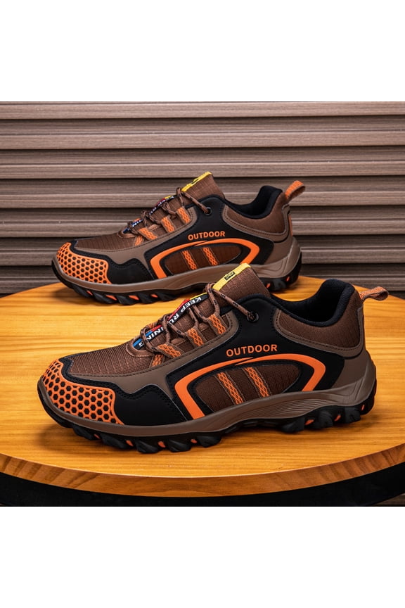 Summer Casual Outdoor Men Hiking Shoes Breathable Air Mesh Non Slip Wear Resistant Lightweight Mountain Sneakers Shock Absorbing Comfort Shoes for Hiking Adventure