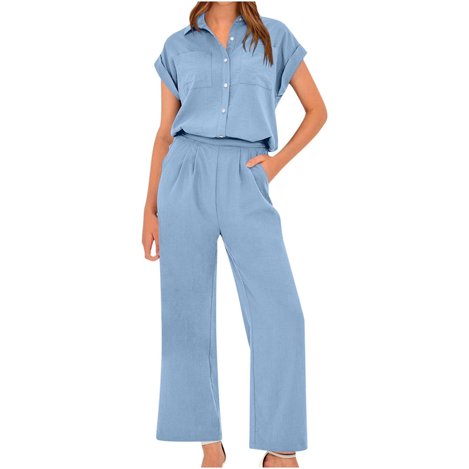 Summer Casual Outfits for Women Ladies Leisure Suits Wide Leg Pant Set