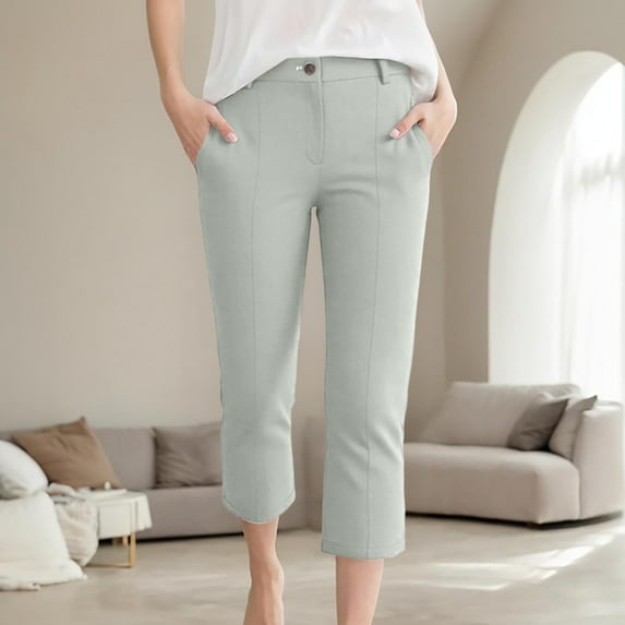 Summer Casual Pants Women Fashion High Waist Solid Pocket Loose Length Pants For Women Casual Trousers plus Size Sweatpants Womens Casual Pants for Summer Cropped Loose Fitting Pants for Women Casual