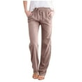 thumbnail image 1 of Summer Casual Pants for Women Cotton Linen Straight Leg Slacks Drawstring Solid Lounge Pants Trousers with Pockets, 1 of 7