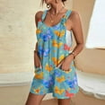 thumbnail image 1 of Summer Casual Rompers for Women Butterfly Print Jumpsuit Dressy Loose Adjustable Tie Front Overalls with Pockets, Green, M, 1 of 2