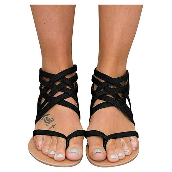 Summer Casual Sandals for Women, Retro Bohemian Gladiator Sandals Flat Clip-Toe Flip-Flops Beach Sandals Shoes T-Strap Roman Open-Toe Sandals