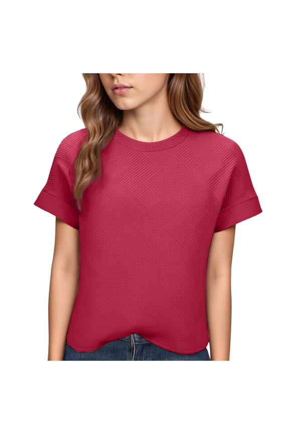 Summer Casual Shirts for Women Short Sleeve Textured Fashion Crewneck T Shirt Lightweight Comfy Loose Trendy Blouse Top