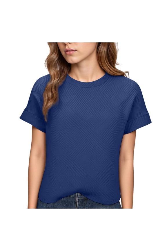 Summer Casual Shirts for Women Short Sleeve Textured Fashion Crewneck T Shirt Lightweight Comfy Loose Trendy Blouse Top