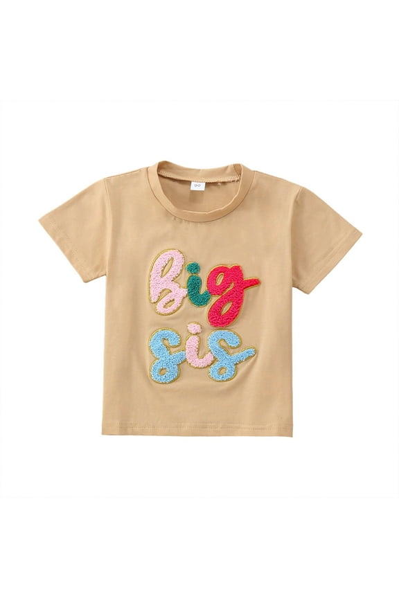 Summer Casual Short Sleeve Big Sis Letter Prints T-Shirts (Little Girl's)