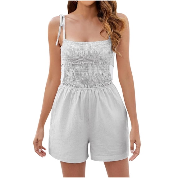 Summer Casual Shorts Rompers for Women Cutout Wide Leg Smocked Jumpsuit Self-Tie Backless Womens Cute Going Out Outfits, Gray, XXL