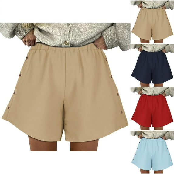 Summer Casual Shorts for Womens Fashion Elastic Waist Plus Size Solid Color Casual Drawstring Sports Shorts With Pocket