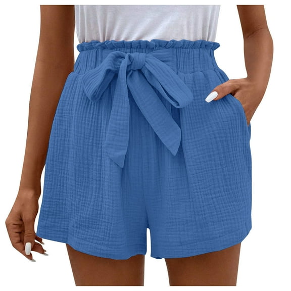 Summer Casual Shorts with Pockets High Waisted Wide Leg Drawstring Beach Vacation Trendy Shorts S-2XL