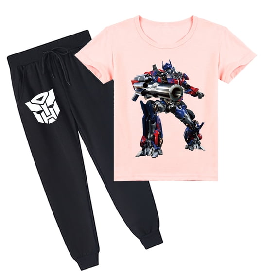 Summer Casual Sporty Set: Boys and Girls Transformers Cotton Short Sleeve T-shirt & Pants