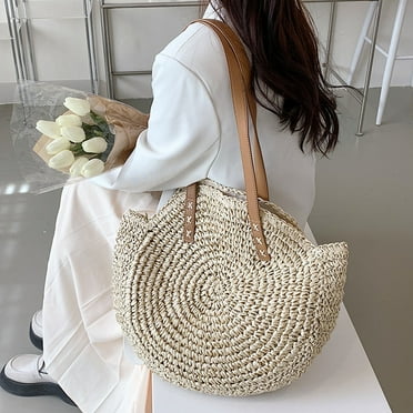 Summer Casual Straw Tote Bag Large Capacity Woven Shoulder Handbag for Summer Beach Vocation